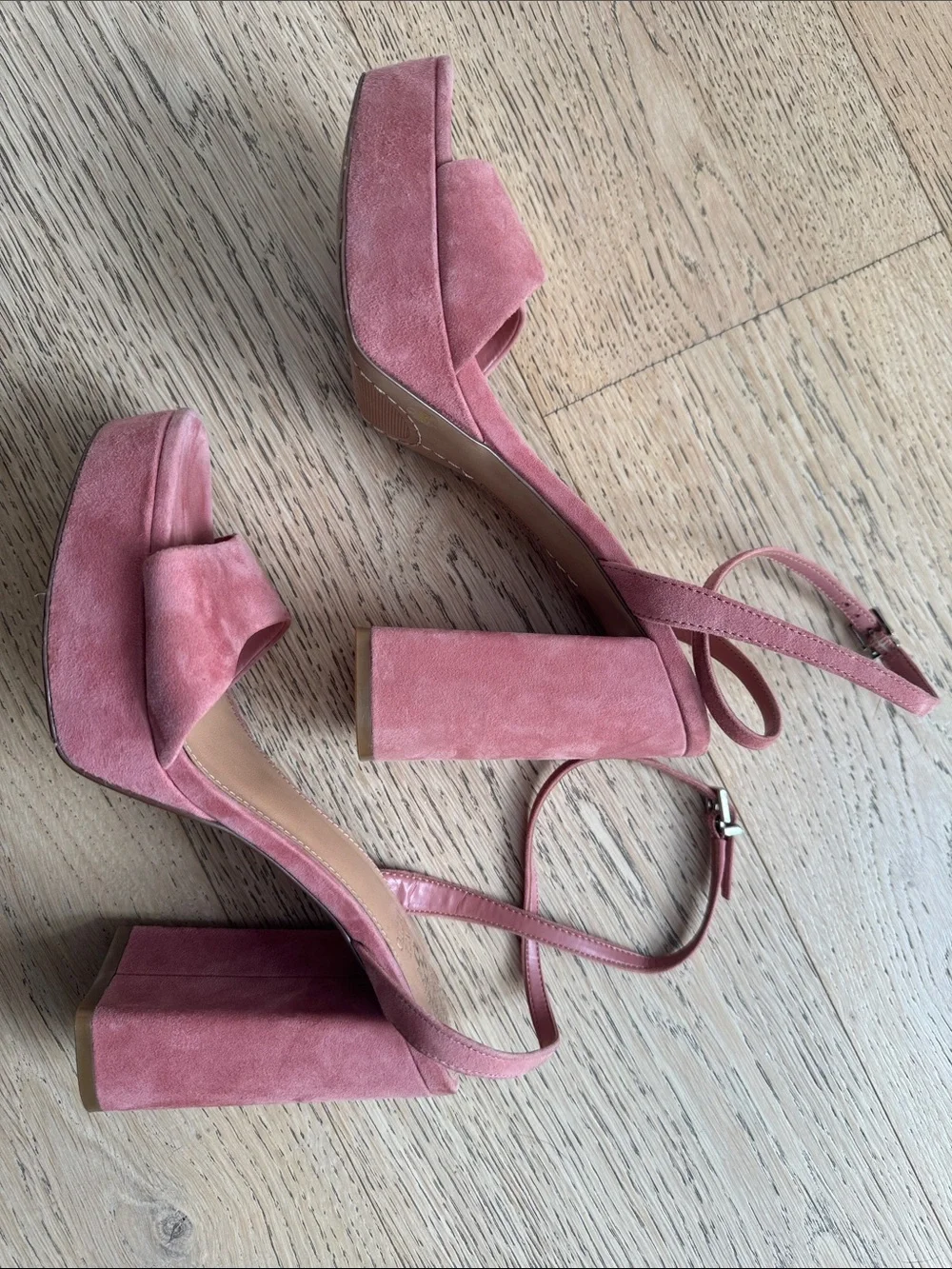 Vince Camuto Rose Pink Suede Platform Block Heel Sandals